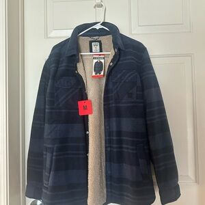Men's Navy Checkered Jacket with Sherpa Lining NWT Size Medium